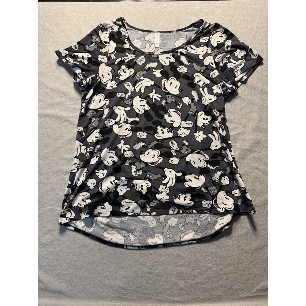 LuLaRoe Women’s XL Black Gray White Mickey Mouse Print Scoop Neck Stretch Tee
